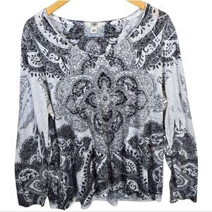 Cato Black & White Paisley Long Sleeve Top
